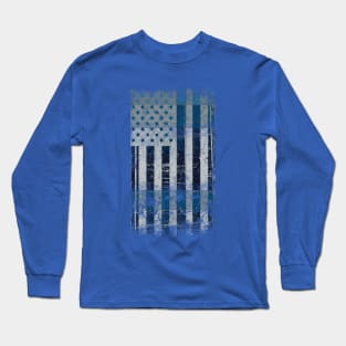 Vintage Blue American Flag Long Sleeve T-Shirt